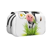 Tuehbsvo Cute Cowdouble Layer Pencil Case with Flip Top Big Pencil Bag High Storage Pen Case Pouch Stationery Organizer Makeup Bag for Boys Girls Teen College Students School Adults & Office Supplies