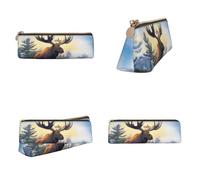 Tuehbsvo Fall Deer Leather Pencil Case with Zip for Men, Women, Girls, Boys Professionals Perfect Size Pouch for Stationery & Art Utensils