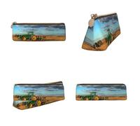 Tuehbsvo Fantasy Farm Tractor Leather Pencil Case with Zip for Men, Women, Girls, Boys Professionals Perfect Size Pouch for Stationery & Art Utensils
