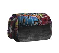 Tuehbsvo Graffiti Hip Hopdouble Layer Pencil Case with Flip Top Big Pencil Bag Pouch Stationery Organizer Makeup Bag for Boys Girls Teen College Students School Adults & Office Supplies