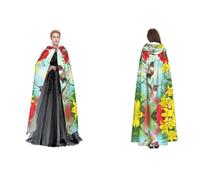Tuehbsvo Hummingbirds Red Flower Hibiscus Halloween Hooded Cape Witch Cosplay Accessories Adult/Kids Fancy Dress Costume For Masquerade, Halloween, Family Party