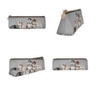 Tuehbsvo Lovely Dogs Leather Pencil Case with Zip for Men, Women, Girls, Boys Professionals Perfect Size Pouch for Stationery & Art Utensils