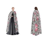 Tuehbsvo Pink Cute Rose Mix Leopard Pattern Halloween Hooded Cape Witch Cosplay Accessories Adult/Kids Fancy Dress Costume For Masquerade, Halloween, Family Party