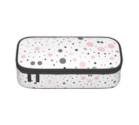 Tuehbsvo Pink Gray White Modern Polka Dot Pattern Large Capacity Pencil Case Zipper Pencil Case for School Office Students Teenage Women Men Gifts
