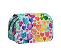 Tuehbsvo Rainbow Heartsdouble Layer Pencil Case with Flip Top Big Pencil Bag Pouch Stationery Organizer Makeup Bag for Boys Girls Teen College Students School Adults & Office Supplies
