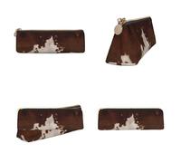 Tuehbsvo Red Brown Cowhide Leather Pencil Case with Zip for Men, Women, Girls, Boys Professionals Perfect Size Pouch for Stationery & Art Utensils