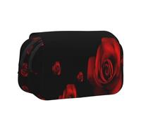 Tuehbsvo Red Rose Black Backgrounddouble Layer Pencil Case with Flip Top Big Pencil Bag Pouch Stationery Organizer Makeup Bag for Boys Girls Teen College Students School Adults & Office Supplies