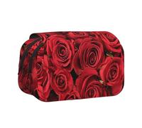 Tuehbsvo Red Rosedouble Layer Pencil Case with Flip Top Big Pencil Bag Pouch Stationery Organizer Makeup Bag for Boys Girls Teen College Students School Adults & Office Supplies