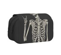 Tuehbsvo Skull Rock Roll Skeleton Bonedouble Layer Pencil Case with Flip Top Big Pencil Bag Pouch Stationery Organizer Makeup Bag for Boys Girls Teen College Students School Adults & Office Supplies