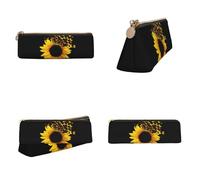 Tuehbsvo Sunflower Floral Butterflies Art Leather Pencil Case with Zip for Men, Women, Girls, Boys Professionals Perfect Size Pouch for Stationery & Art Utensils
