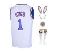 TUEIKGU Mens #1 Bugs #10 Lola Jerseys Couples Halloween Costume Sets Space Basketball Jersey for Women, White1, 3XL