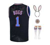 TUEIKGU Mens #1 Bugs #10 Lola Jerseys Couples Halloween Costume Sets Space Basketball Jersey for Women, Black1, Large
