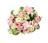 Tuelaly Realistic Fake Flowers Faux Rose Stems Bridal Bouquet Artificial Hydrangea Flower Arrangement for Wedding Simulated with Open Design Indoor Outdoor Hot Pink White