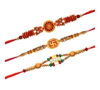 Tuelip Set of 3 Rakhi for Brother Raksha Bandhan Handmade Bracelet for Bhaiya Bhabhi Rakhi Bracelet, Indian Designer Latest Rakhi for Bhai Rakhee Thread Fancy Rakhi for Brothers