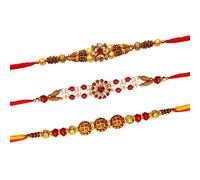 Tuelip Set of 3 Rakhi for Brother Raksha Bandhan Handmade Bracelet for Bhaiya Bhabhi Rakhi Bracelet, Indian Designer Latest Rakhi for Brother Rakhee Thread