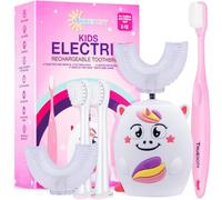 Tueocity Kids Electric Toothbrush U Shaped Chewable Silicone Toddler Electric Tooth Brush for 2 Years +, Rechargeable Kids Toothbrushes 3-5 4 7 6-8 6-12 Years Old for Children Boys and Girls (Pink)