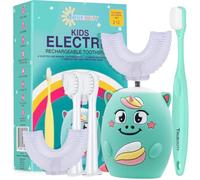 Tueocity Kids Electric Toothbrush U Shaped Chewable Silicone Toddler Electric Tooth Brush for 2 Years +, Rechargeable Kids Toothbrushes 3-5 6-8 6-12 Years Old for Children Boys and Girls (Turquoise)