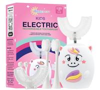 Tueocity Kids Electric Toothbrush U Shaped Chewable Silicone Toddler Electric Tooth Brush for 2 Years +, Rechargeable Kids Toothbrushes 3-5 4 7 6-8 6-12 Years Old for Children Boys and Girls (Pink)