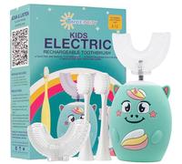 Tueocity Kids Electric Toothbrush U Shaped Chewable Silicone Toddler Electric Tooth Brush for 2 Years +, Rechargeable Kids Toothbrushes 3-5 6-8 6-12 Years Old for Children Boys and Girls (Turquoise)