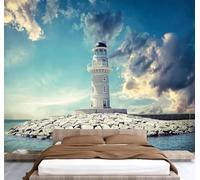 Türkiye Alania Lighthouse Photo Wallpaper 99"x69" Port Sunset 3D Effect Panoramic Wall Murals Non-Woven Wall Paper for Bedroom Living Room TV Backdrop,Easy to Install W-164