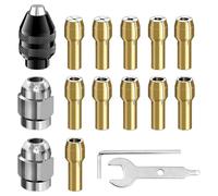 Tuesoa 16Pcs Drill Chuck Collet Set, 1/32 to 1/8inch Drill Chuck Collet Set with 11Pcs Brass Collet, 3Pcs Chuck, 2Pcs Wrench