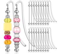 Tuesoa 20 Pcs Beadable Bookmarks DIY Metal Blank Bar Bookmark Silver for Beads Modern Beaded Bookmark Craft Jewelry Pendant