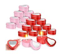 Tuesoa 24Pcs 4Oz Heart Shaped Metal Tins Kit Empty Tea Light Mold Heart Shaped Box Kit with Clear Window Lids Tin Candle Containers