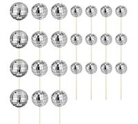 Tuesoa 24Pcs Disco Ball Cupcake Toppers Happy Birthday Cake Topper Disco Ball Cake Picks Theme Cake Decor for Disco Theme Easy Install