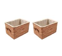 Tuesoa 2X Manual Woven Storage Basket Handmade Laundry Wicker Baskets Sundries Organizer Clothes Toys Container Brown
