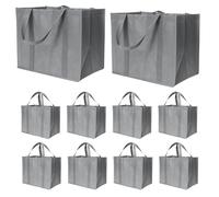Tuesoa 35L Reusable Grocery Bags with Long Handles, 10 Pack Foldable Reusable Shopping Bags, Grocery Bulk Tote Bags Grey 41 X 26 X 33CM