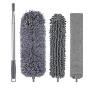 Tuesoa 4Pcs Microfiber Duster Kit with Extension Pole 30-110 Inches Grey Metal+Plastic for High Ceiling for Cleaning Cobweb, Blinds, Furniture,Car