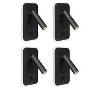 Tuesoa 4X Wall Light Backlight USB Charging 330 Degree Rotation Adjustable Wall Lamp Bedside Study Reading Sconce Lamp Black