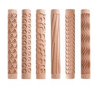 Tuesoa 6 Piece Clay Modeling Pattern Rollers, Wood Color 15x2cm for Clay Wooden Handle Pottery Tools Stars Wood Wave
