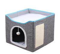 Tuesoa Cat Bed Foldable Cat House with FluffyBall & Scratch Pad Cat Cube Cave Large Kitten Sleeping Comfortable Pet Supplies