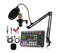 Tuesoa F998 Sound Card and BM800 Microphone Kit Mic Sound Mixer Sound Card Audio Mixing Console Amplifier for Singing PC Phone