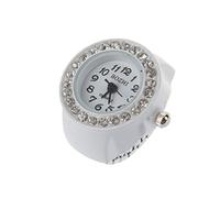 Tuesoa Finger Ring Watch Chic White Rhinestone for Ladies