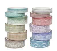 Tuesoa Lace Patterns Washi Tape Set 12 Rolls, Decorative Paper Sticker for Planner Scrapbook Journal DIY Arts Craft