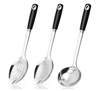 Tuesoa Pack of 3 Cooking Spoons Set Large Serving Spoons Set Slotted Spoon, Cooking Spoon & Soup Ladle Kitchen Utensils