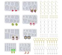 Tuesoa Resin Jewelry Molds,128 Pcs Multiple UV Resin Earring Mold with Holes,Basic Epoxy Keychain Kits Necklace Pendant Moldes