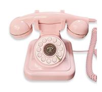 Tuesoa Retro Style Wired Dial Telephone Plug-in Home Fixed Landline Antique European Office Telephone Fashion Decoration Classic Old Landline Telephone Pink