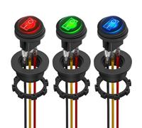 Tuesoa Round Rocker Switch Toggle Switchs 12V 20A UL Listed Waterproof Marine Round Toggle Switch LED Lighted on Off Switch Heavy Duty 3 Color