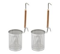 Tuesoa Stainless Steel Pasta Strainer, 2pcs Food Dumpling Noodle Strainer with Wood Handle Straining Noodles Pasta Baskets