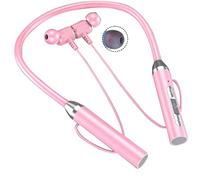 Tuesoa Wireless Bluetooth Headset Neck Type Stereo Noise Reduction Universal Plug-in Card Sport Ear Headset Mic,Pink