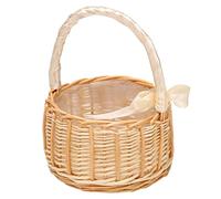 Tuesoa Woven Flower Basket Rattan Storage Basket Flower Girl Hand Basket Handmade Flower Basket with Bow, L