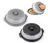 Tuevob Collapsible Microwave Cover for Food with Base 2 Pack Microwave Splatter Guard Lid Cover with Steam Vents, Splatter-Proof Microwave Cover with Grip Handle, Fruit Vegetable Strainer Basket Bowls
