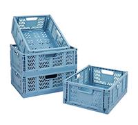 Tuevob Plastic Drawer Organizer Collapsible Storage Boxes Crate,4-Pack Stackable Folding Storage Basket Closet Containers Toy Organiser for Home Office Bedroom Kitchen Drawer Pull Out Under Bed-Blue