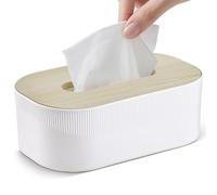 Tuevob Tissue Box Holder with Wooden Top Rectangular Cube Toilet Facial Paper Towel Wet Wipe Dispenser Tissue Box Car Bathroom Kitchen Decorative Storage Organizer Napkin Case Box Holder Cover