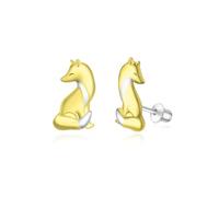 Tufeney Fox Stud Earrings for Women - Cute 925 Sterling Silver Hypoallergenic Gold Plated Fox Screw Back Animal Jewelry Gifts