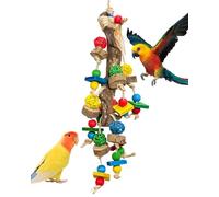 TUFEZIAN Retro Style Bird Toys, Parrot chew Toys, Colored Wood Blocks with Original Tree Branches and Rattan Balls, Suitable for Macaws, African Grey Parrots and Large, Medium and Small Parrots