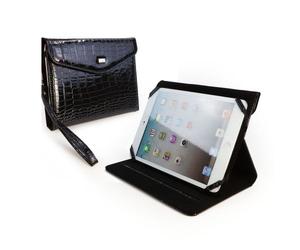 Tuff-Luv TLC Patent Croc Leather Clutch Purse Case Cover/Stand for Apple iPad Mini/Amazon Kindle Fire HD - Black